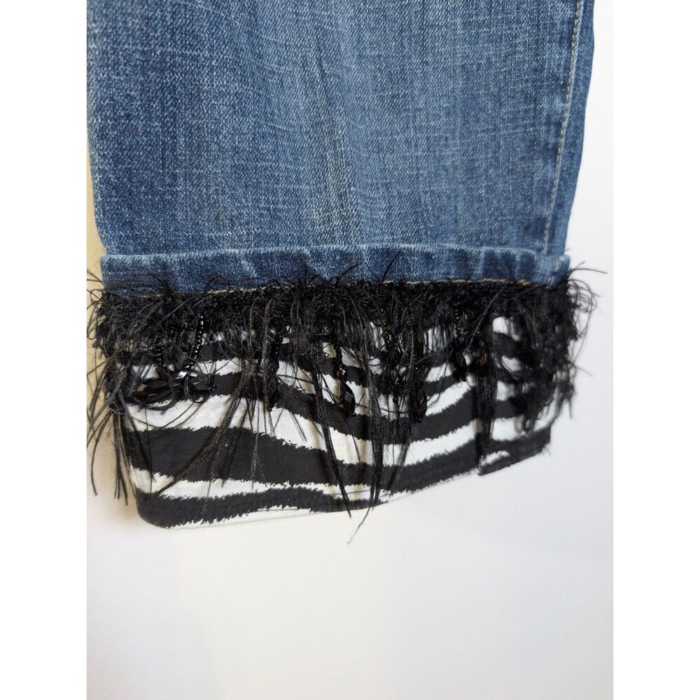 Beverly's Embellished Capri Jeans 10 Zebra Feather Fringe Studded Y2K Eclectic - Picture 5 of 16